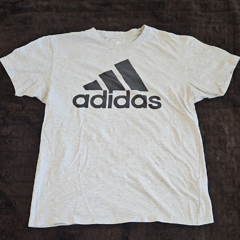 Adidas Men's Light Gray Tee with Black Logo